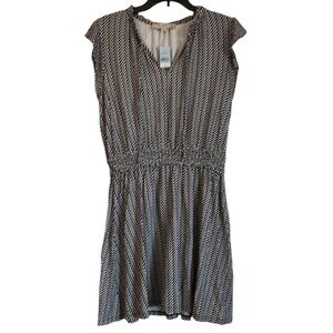 NWT LOFT Womens Dress Sz LP herringbone Smocked Waist Flutter Sleeve Business